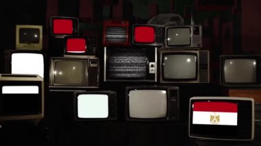 Retro televizyonlarda Mısır bayrağı. Yakınlaştır. 