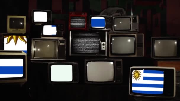 Прапори Уругваю Телеканалі Ретро Збільшити — стокове відео