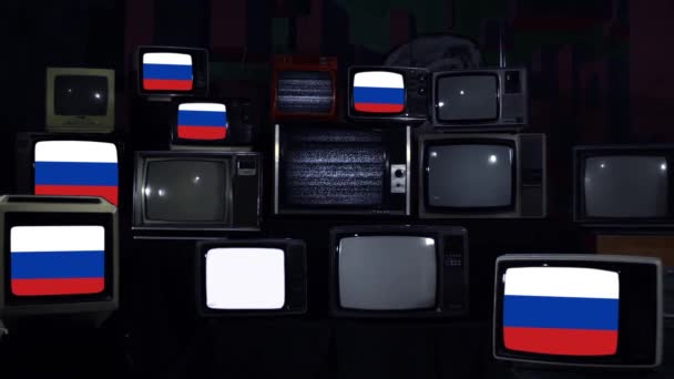 Russian Flags Vintage 1980 Televisions Англійською Блакитний Темний Відтінок Збільшити — стокове відео