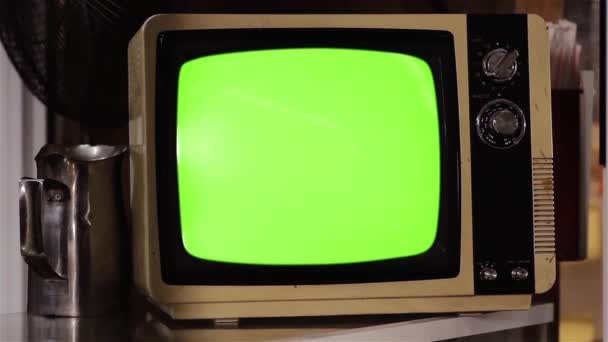 Ρετρό Τηλεόραση Πράσινη Οθόνη Εκρήγνυται Μπορείτε Αντικαταστήσετε Την Πράσινη Οθόνη — Αρχείο Βίντεο
