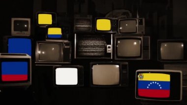 Venezuela ve Retro TV bayrağı. Sepia Tonu. 