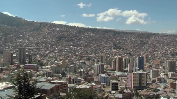 南美洲玻利维亚首都拉巴斯的空中景观 Pan Shot — 图库视频影像