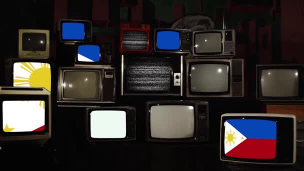 Flagge Der Philippinen Und Retro Fernseher Vergrößern — Stockvideo