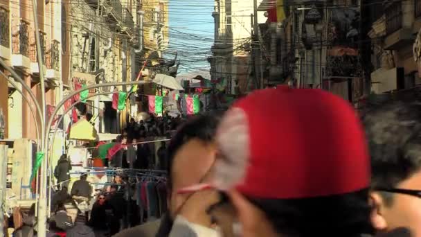 Paz Bolivien 2019 Geschäfte Und Buden Einer Überfüllten Straße Paz — Stockvideo