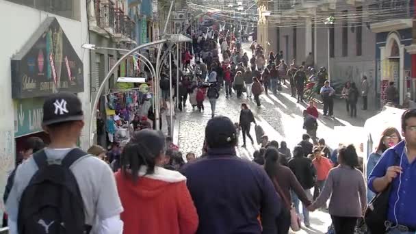 Paz Bolivia 2019 Beweging Menigte Van Mensen Een Straat Van — Stockvideo
