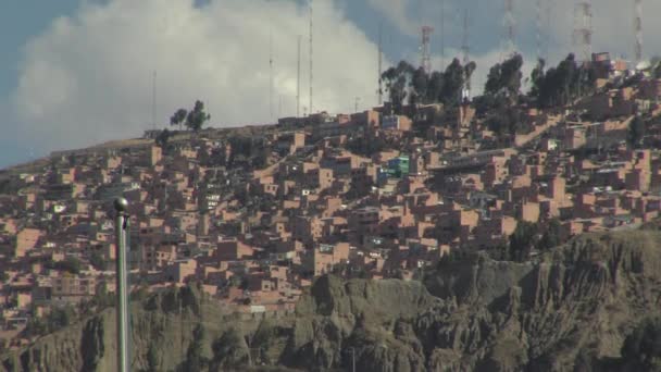 Arme Huizen Een Heuvel Paz Bolivia — Stockvideo