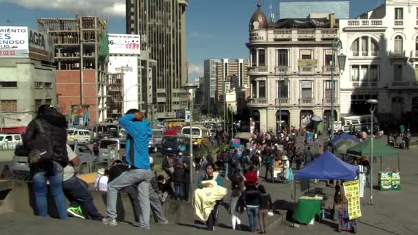 Paz Boliwia 2019 Ludzie Plaza San Francisco Pobliżu Bazyliki San — Wideo stockowe
