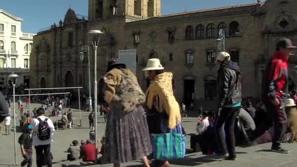 Paz Boliwia 2019 Ludzie Plaza San Francisco Pobliżu Bazyliki San — Wideo stockowe