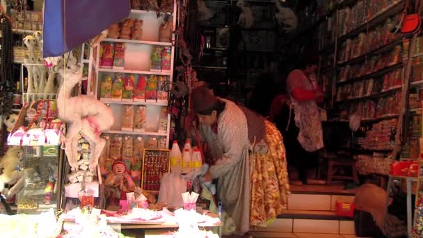 Paz Bolivya 2019 Bolivya Kadınları Paz Bolivya Bir Sokak Dükkanında — Stok video