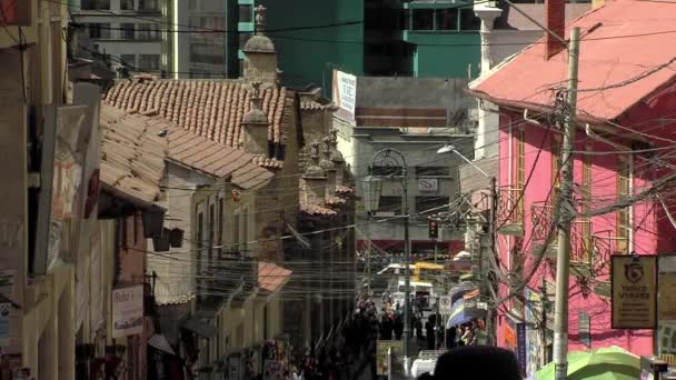 Paz Bolivien 2019 Kabel Und Drähte Einer Chaotischen Straße Paz — Stockvideo