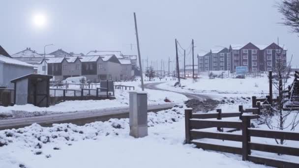 Snowy Road Ushuaia Provincie Tierra Del Fuego Argentinië Fast Motion — Stockvideo