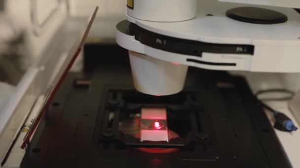 Microscope Moderne Dans Laboratoire Gros Plan — Video