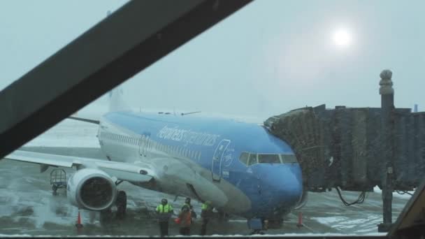 Ushuaia Argentina 2019 Frontal View Passenger Airplane Ground Crew Ushuaia — Stockvideo