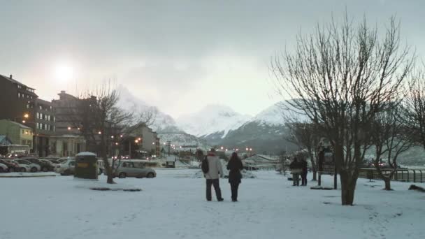 Ushuaia Landskap Början Vintern Tierra Del Fuego Argentina Zooma Skjuten — Stockvideo