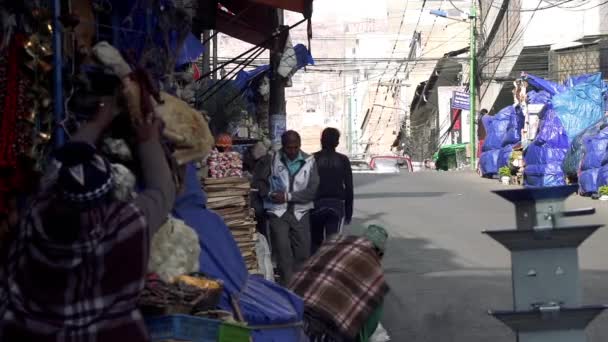 Paz Bolivien 2019 Bewegung Auf Einem Straßenmarkt Paz Hauptstadt Von — Stockvideo