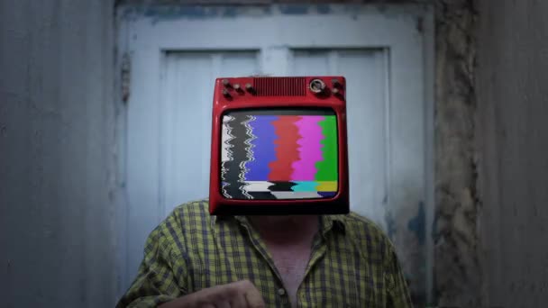 Cabra Cabeza Televisión Hombre Concepto Surrealista — Vídeo de stock