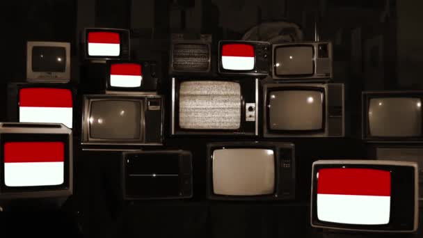 Indonesia Bandiere Televisori Vintage Seppia Tone Zoom — Video Stock