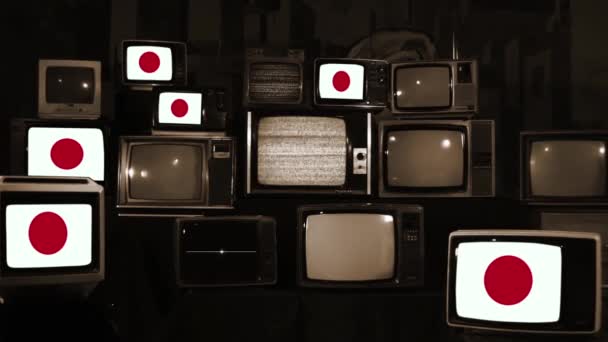 Drapeaux Japon Sur Les Téléviseurs Vintage Sepia Tone Zoom Avant — Video