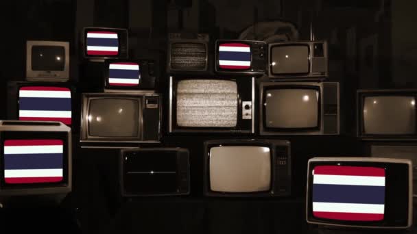 Флаги Таиланда Винтажные Телевизоры Сепия Тон Zoom — стоковое видео