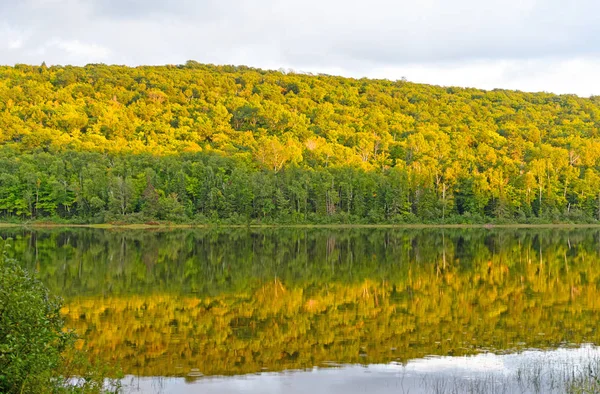 Höstfärger i solnedgången på en vildmark sjö — Stockfoto