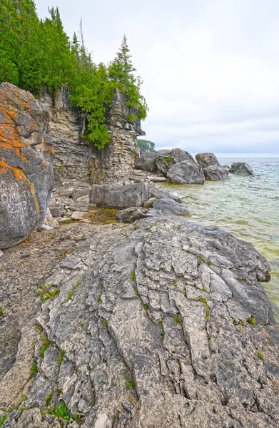 Nagiej skale i sosny na zdalnym Lakeshore — Zdjęcie stockowe