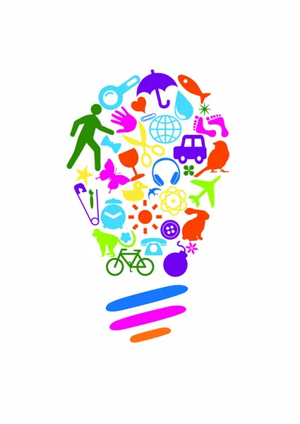 Renkli ve yaratıcı elementler bir ampul oluşturuyor