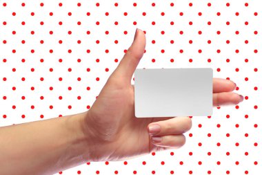 Sol el boş beyaz kartı Mock-up tutun. Sim cep plastik Nfc akıllı etiket arama kartı sahte şablon. Kredi Namecard veya taşıma bilet. Noel mağaza sadakati hediye indirim. Kopya alanı.