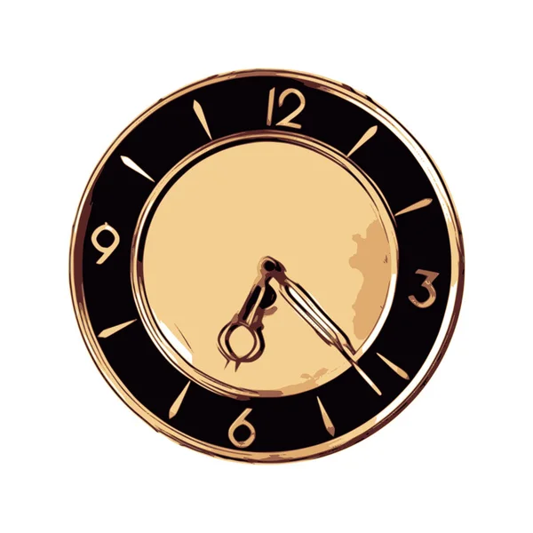 Reloj de pared de estilo antiguo vintage que muestra 22 minutos pasados seis. Ilustración vectorial — Vector de stock