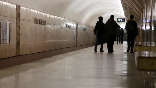 La gente cammina lungo la banchina della stazione della metropolitana — Video Stock