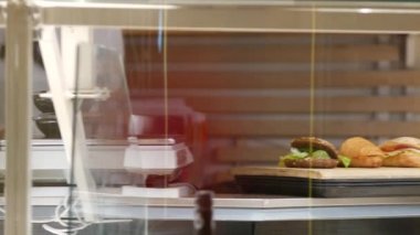 Showcase of culinary and confectionery with price tags. Cakes and pastries