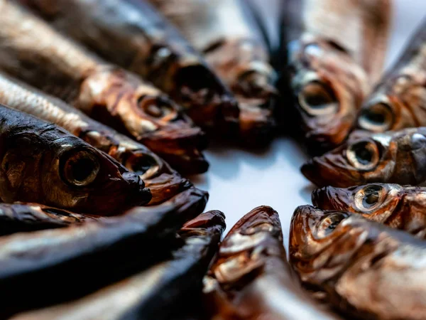 Salaka Fumado Frio Pronto Para Comer Peixe Fumado Fecha Prato — Fotografia de Stock