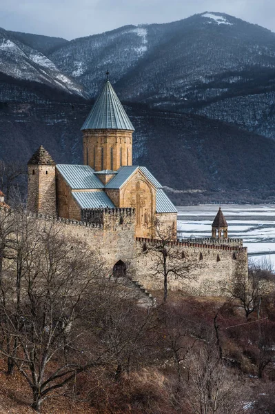 Ananuri kalede winterat güneşli bir gün. Gürcistan