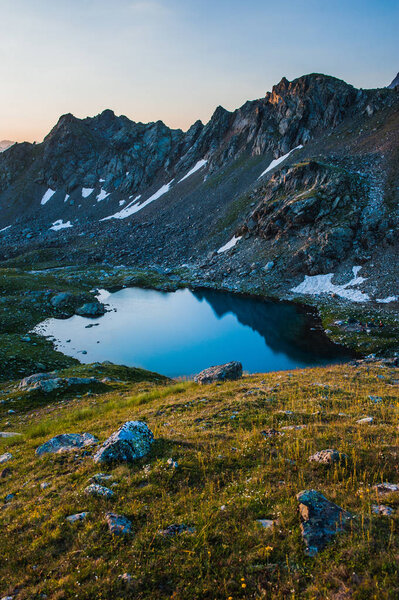 Alpine lake among the rocks, Arhyz, Russia