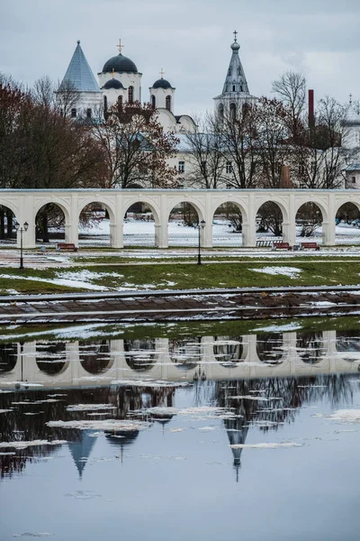 Velikiy Novgorod. Zimní panorama Kremlu v Novgorodu. — Stock fotografie