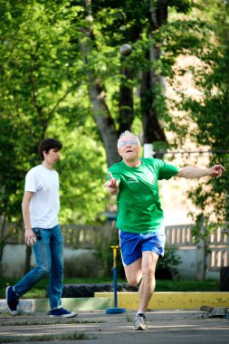 Moskova, Rusya - 12 Mayıs 2018: Rus turnuva gün çalışan Bocce volo