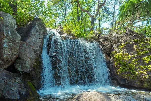 Wasserfall auf einem Felsen eines botanischen Gartens in Chicago — Stockfoto