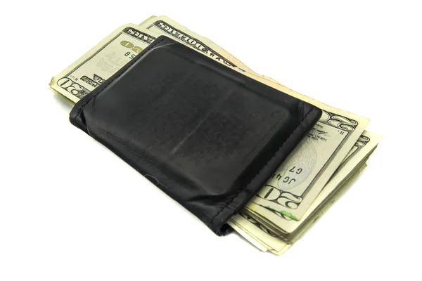 Billetera de cuero negro sobre fondo blanco — Foto de Stock