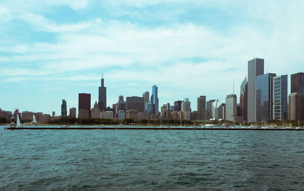 Chicago Downtown skyline view from a boat