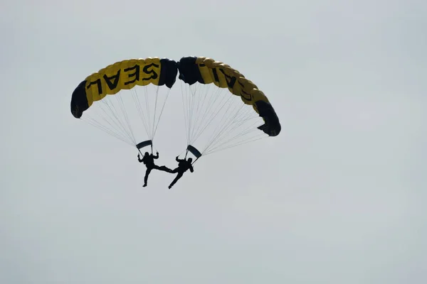 Parachutist in the sky on a cloudy day — Stock Photo, Image