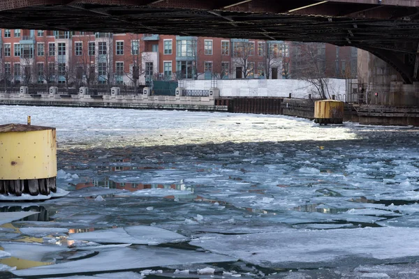 Gelo Partido Num Rio Congelado Chicago — Fotografia de Stock