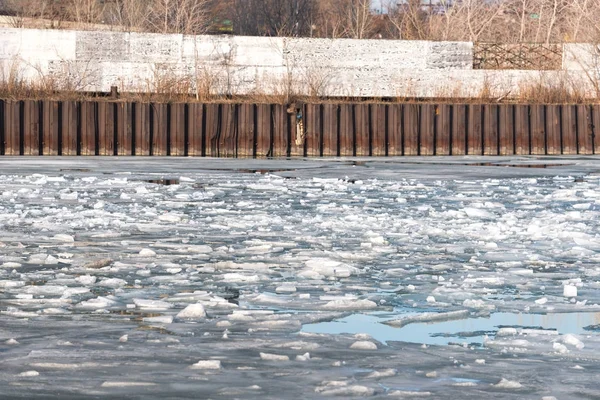 Ghiaccio Rotto Fiume Ghiacciato Chicago — Foto Stock