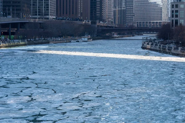 Hielo Roto Río Congelado Chicago —  Fotos de Stock