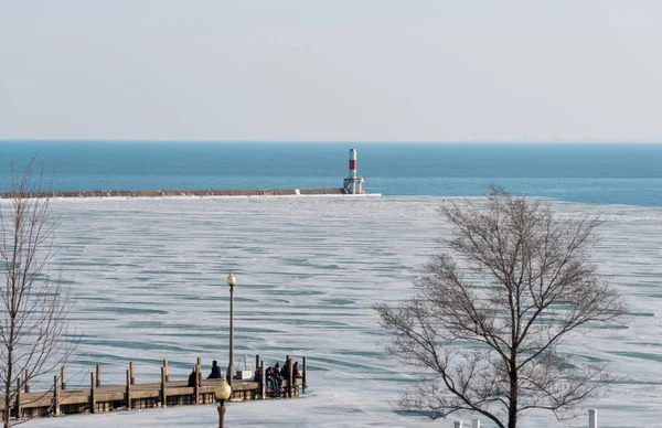 Vista Congelada Lago Michigan Uma Praia — Fotografia de Stock