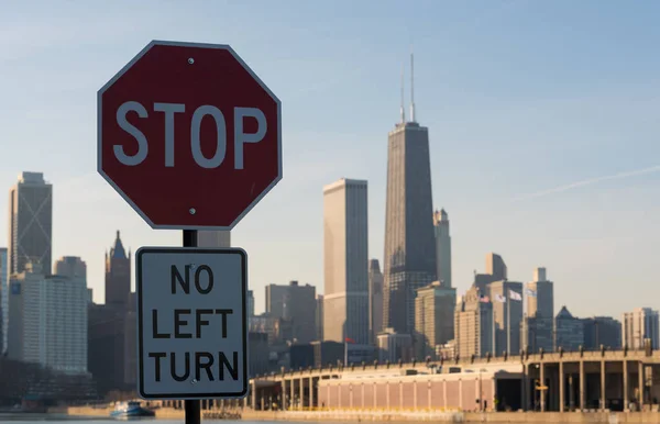 Stop Left Turn Signs Chicago Downtown — Stock Photo, Image