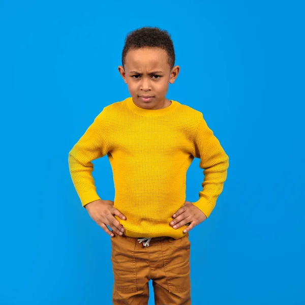 Upset Angry African American Boy Concept Anger Frustration Mischief Copy — Stock Photo, Image