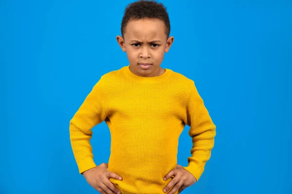 Upset Angry African American Boy Concept Anger Frustration Mischief Copy — Stock Photo, Image