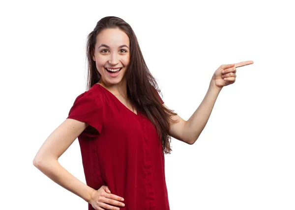 Cheerful woman pointing — Stock Photo, Image