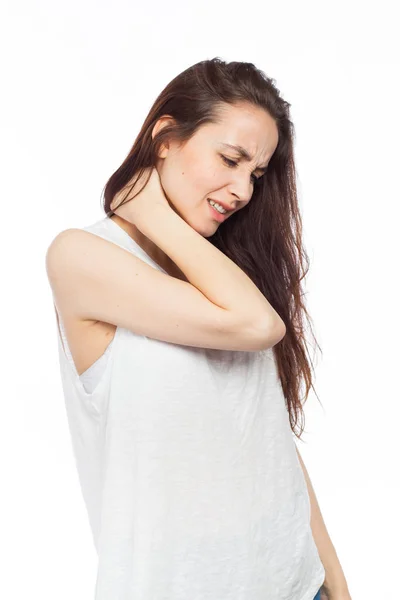 Woman touching her neck — Stock Photo, Image