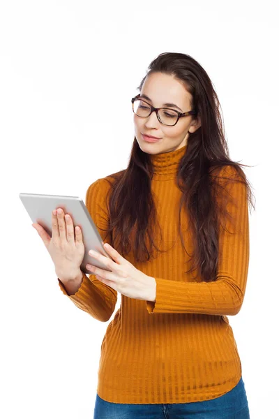 Beautiful woman and digital tablet — Stock Photo, Image