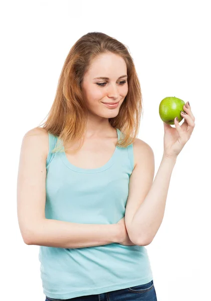 Mujer y manzana verde — Foto de Stock